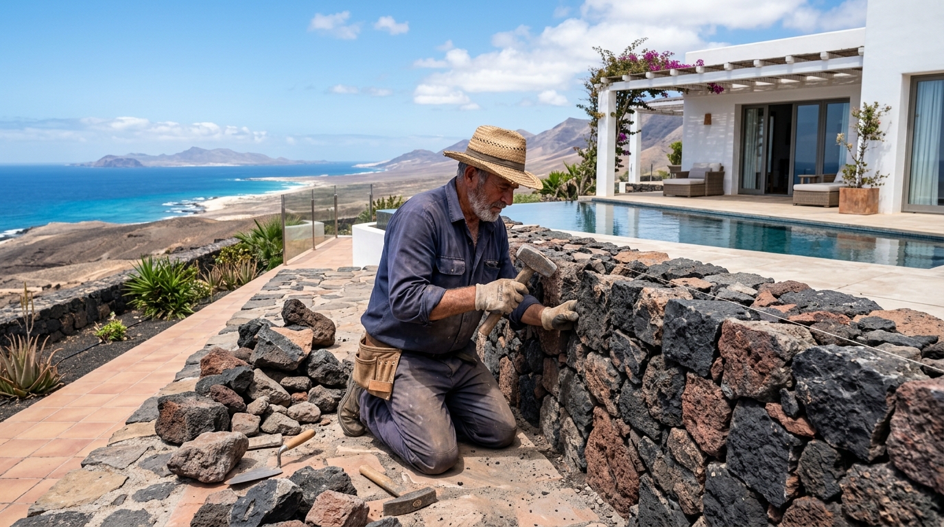 Muro de Piedra Volcánica y Solárium FTV